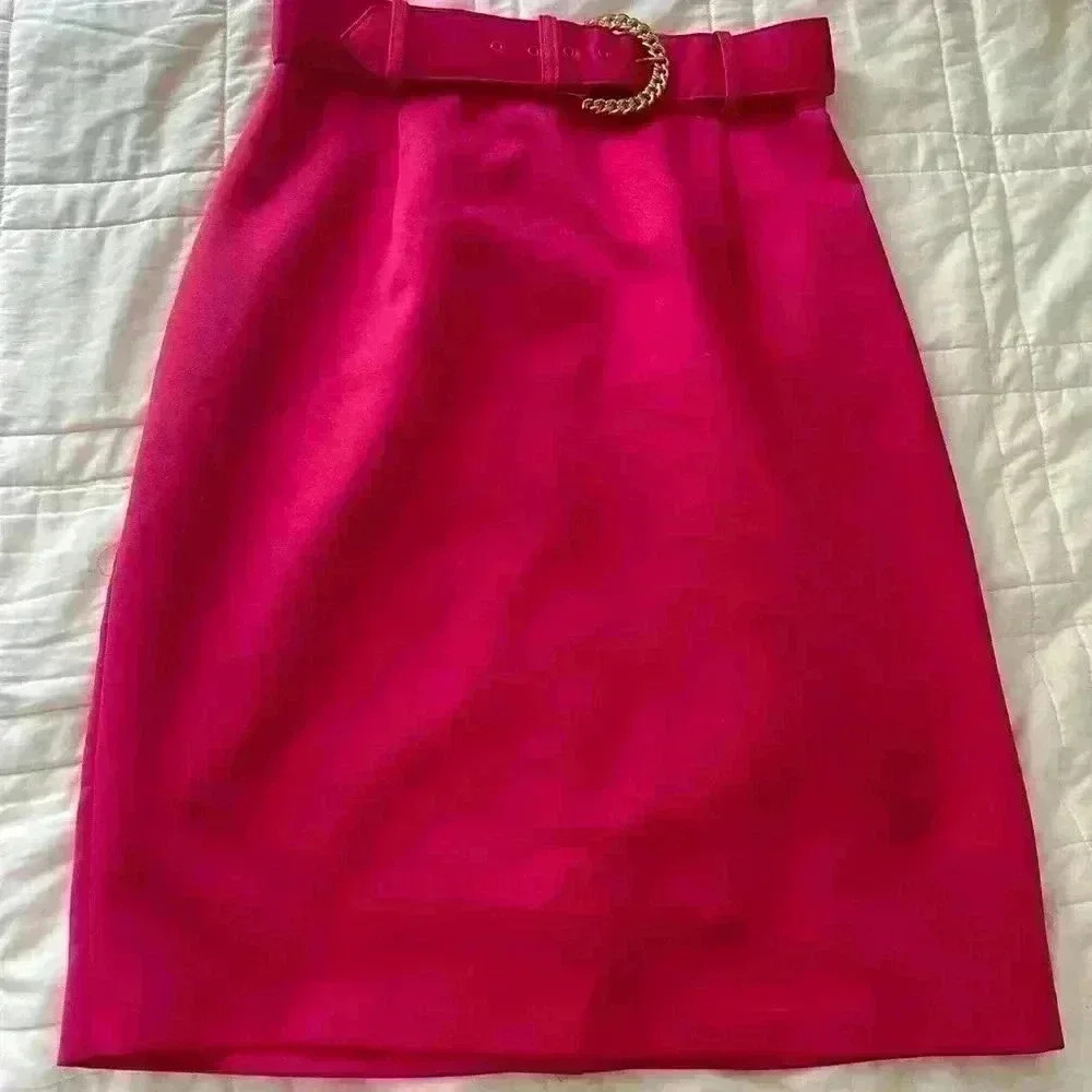 Vintage 80s retro hot pink midi skirt by Ellend size 14‎